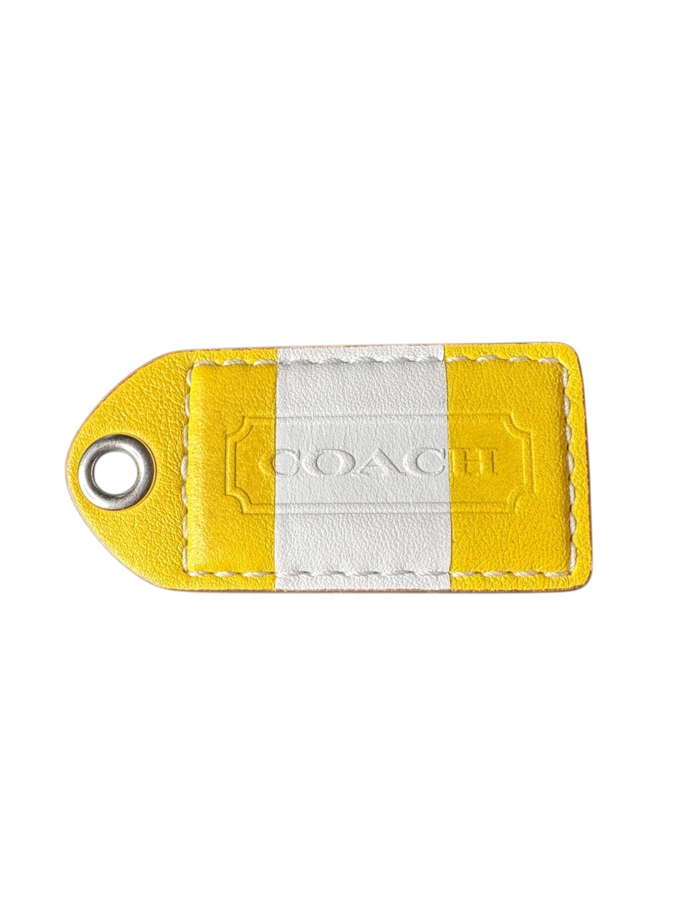 Coach Yellow and White Leather Bag Charm Tag